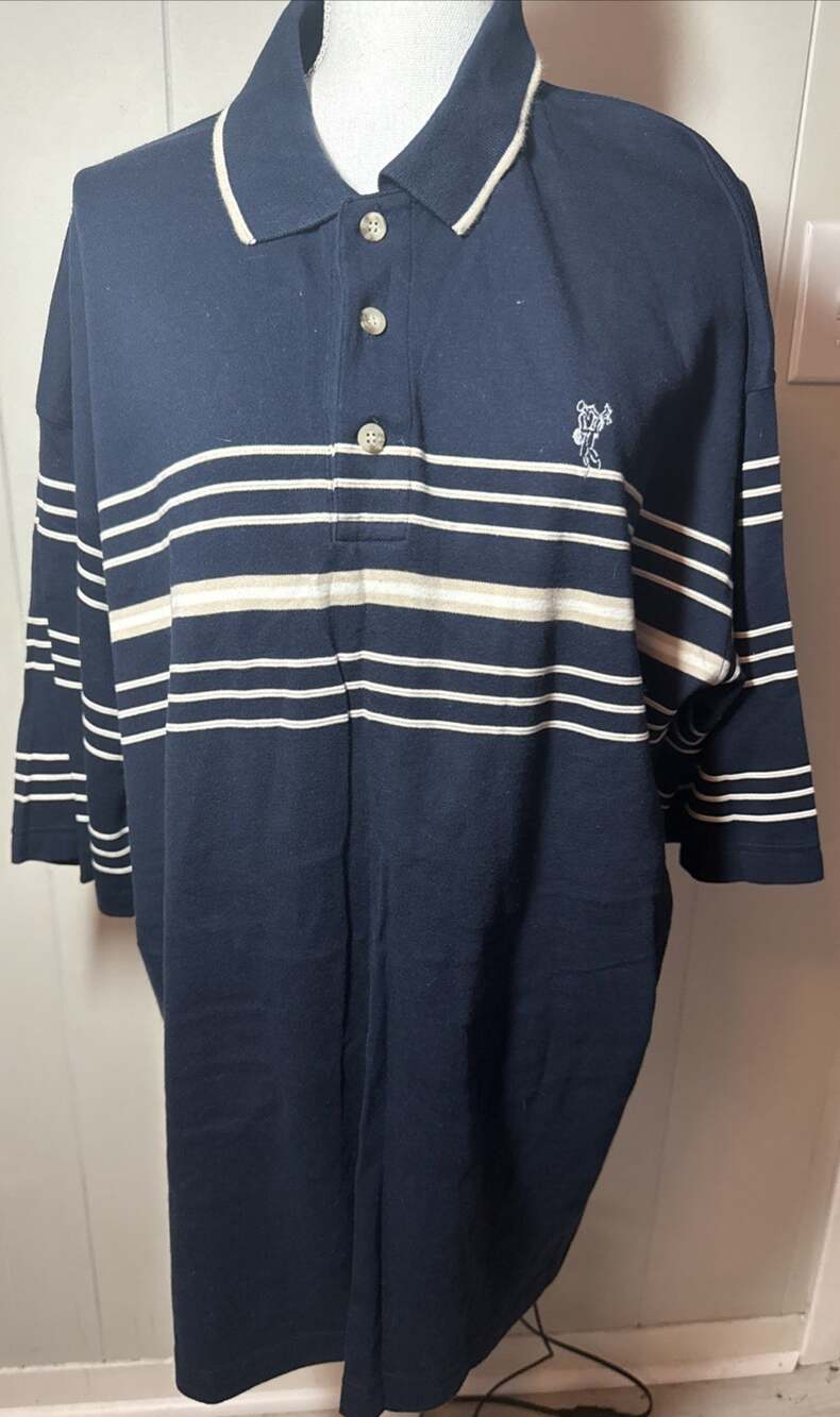 Ashworth Polo Shirt Men’s 2XL Golf Cotton Short Sleeve Dress Shirt Navy Blue GG